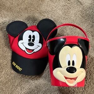 NWT Mickey Mouse Kids Cap and Bucket Set - Red and Black costume mickie